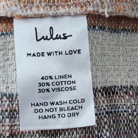 2/$30 Lulu’s Striped Double V-Neck Linen Blend Boho Dress Dusty Orange Size XL - Picture 4 of 6